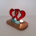 Photophore en vitrail Tiffany: 2 COEURS ENLACES