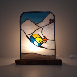 Lampe en vitrail Tiffany: Le SKIEUR FAIT L'OEUF