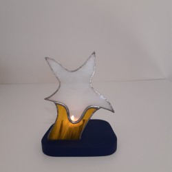 Etoile: photophore en vitrail Tiffany- blanche sur traînée jaune