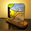 Lampe en vitrail Tiffany: "LE PÊCHEUR IMPATIENT"