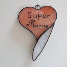 Coeur Super Mamie, vitrail Tiffany, à suspendre