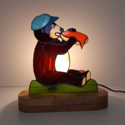 Ourson gourmand: lampe en vitrail Tiffany