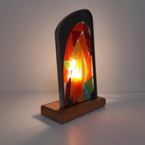 Lampe en vitrail à verres flottants : Feu de paille