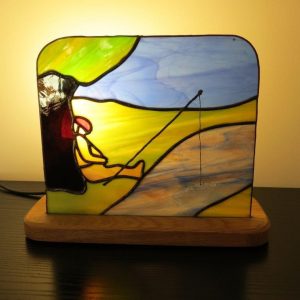 Lampe en vitrail Tiffany : Le pêcheur impatient