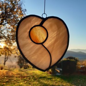 Mobile à suspendre : coeur rose et jaune