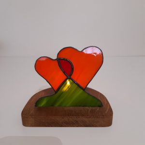 Photophore en vitrail Tiffany : 2 coeurs en fusion