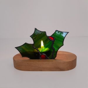 Photophore en vitrail Tiffany : Feuilles de Houx