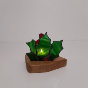 Photophore en vitrail Tiffany : Houx de Noël