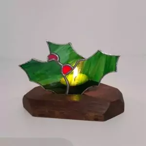 Photophore en vitrail Tiffany : Houx