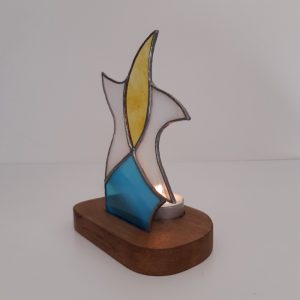 Photophore Tiffany : Etoile blanche et jaune sur traînée bleue