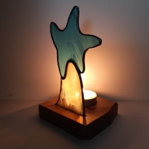 Photophore vitrail Tiffany : Etoile bleue et sa traine brune