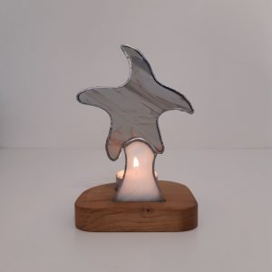 Photophore vitrail Tiffany : étoile grise sur traînée blanche