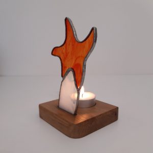 Photophore vitrail Tiffany : étoile rouge et sa traine blanche