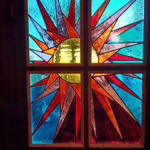 Survitrage en vitrail traditionnel de porte d'entrée au plomb (sur commande)