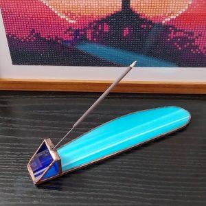 Support brule encens N° 2, bleu en vitrail Tiffany